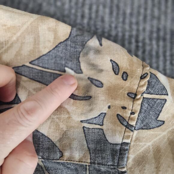 Panama Jack Shirt Mens 2XL Gray Tan Hawaiian Tropical Button Front Ramie - Picture 12 of 13